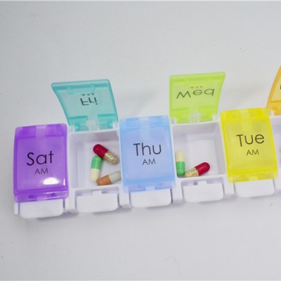 Pill box P07:BPA Free  7 Day Weekly Pill Organizer box/Travel Pill Box Case with Unique Spring Assisted Open Design